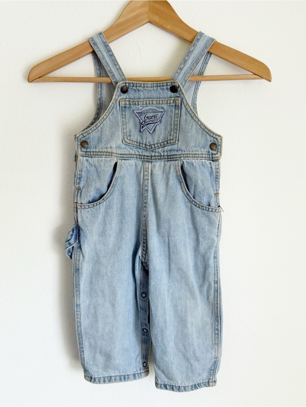 Vtg 90s Guess Jeans Short Overalls Denim Romper Kids Cargo Pockets Shortalls 18M
